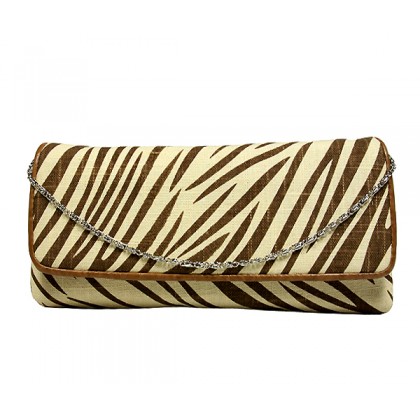 Evening Bag - 12 PCS - Zebra Print w/ Flap - Beige - BG-92090BEI